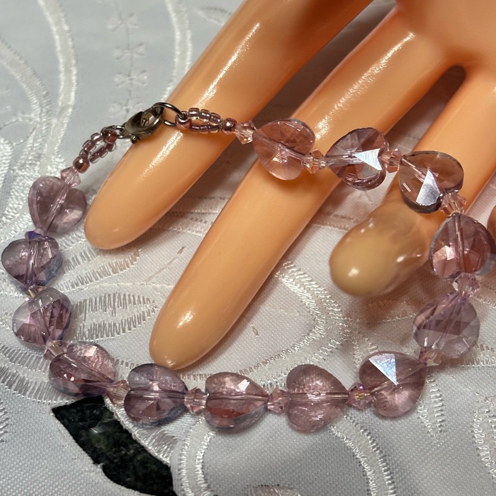 Handmade Lavender Heart Bracelet 8 inches